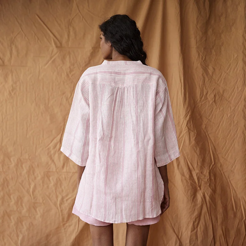 Pure Linen Shirt | Oversized Shirt | Pink & White