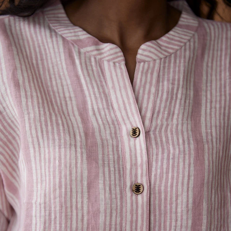 Pure Linen Shirt | Oversized Shirt | Pink & White