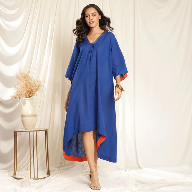 Cotton Asymmetric Dress for Women | Royal Blue