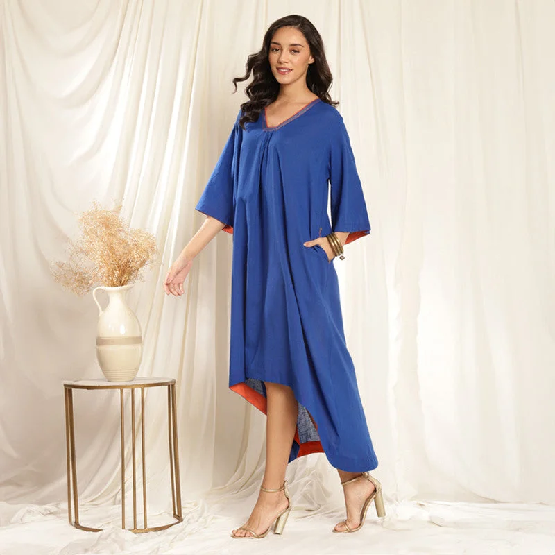 Cotton Asymmetric Dress for Women | Royal Blue