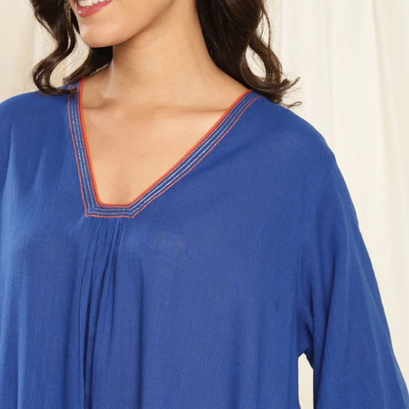 Cotton Asymmetric Dress for Women | Royal Blue