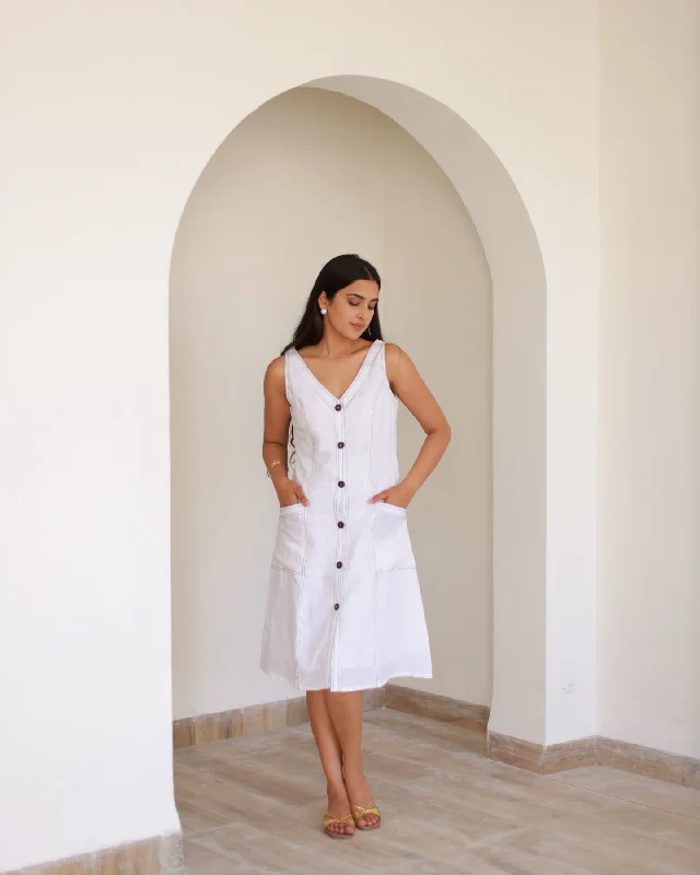 White Pure Linen Dress