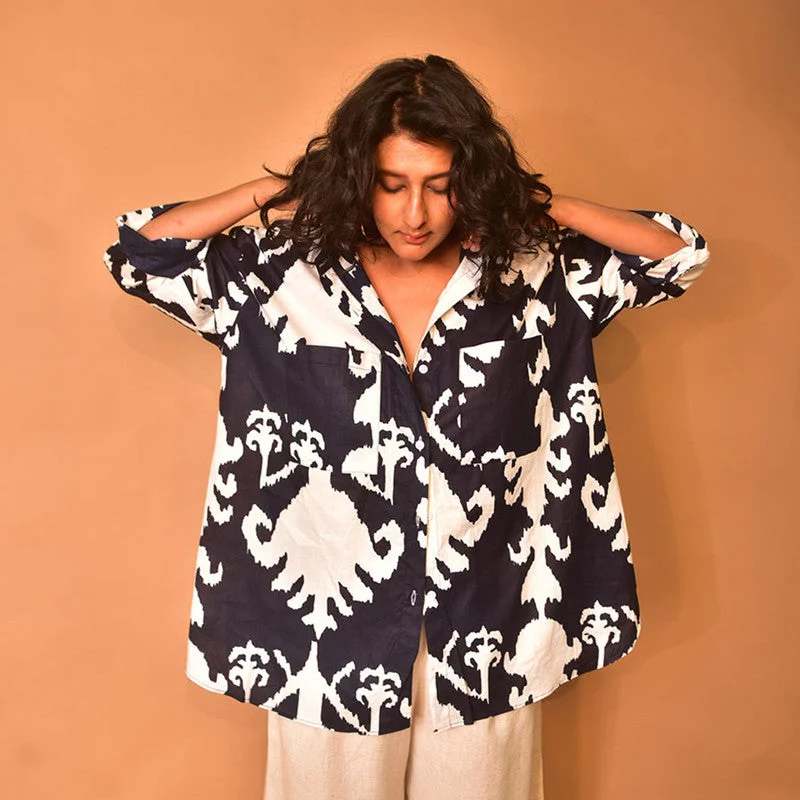 Shirts For Women | Cotton Oversized Shirt | Hand Block Print | Black & White