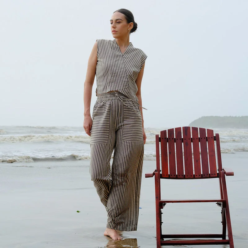 Linen Striped Co Ord Set for Women | Ash Grey