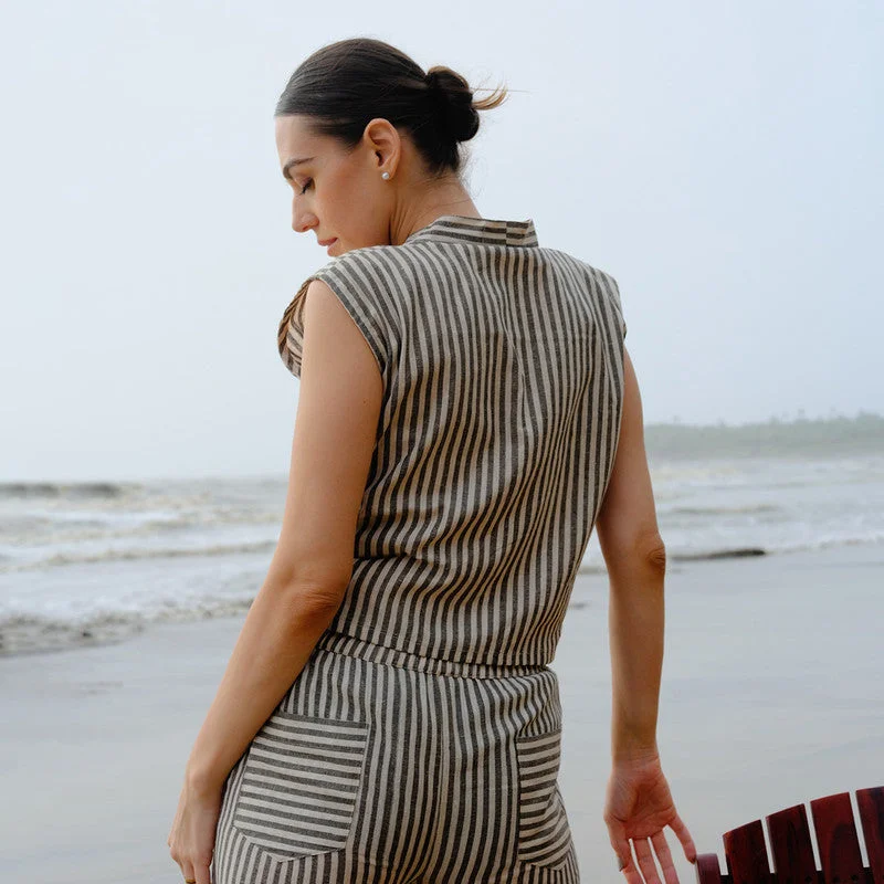 Linen Striped Co Ord Set for Women | Ash Grey