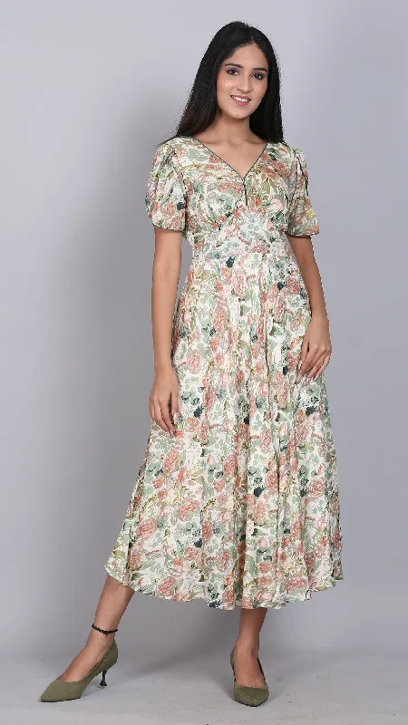 Wrap Sleeves Floral Print Dress