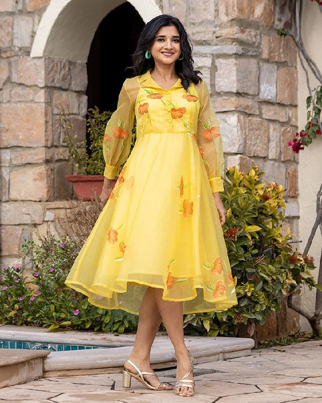 Yellow Handpainted Organza Dress