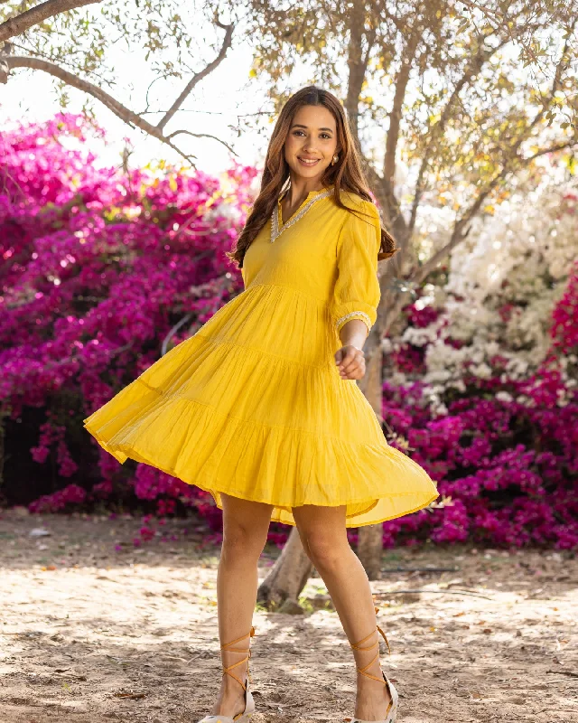 Classic Yellow Lace Dress