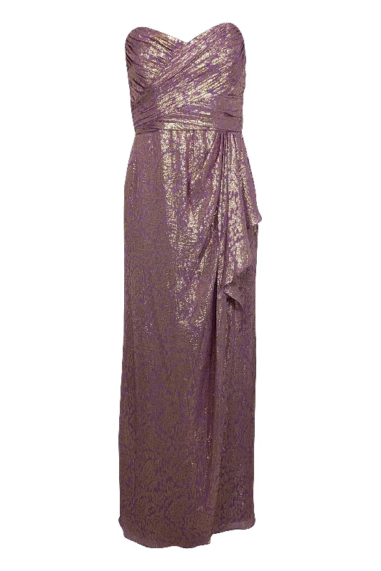 Badgley Mischka - Purple & Gold Metallic Strapless Formal Dress Sz 8