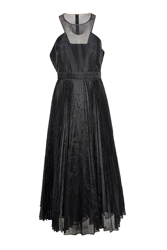 BCBG Max Azria - Black Semi-Sheer Pleated Formal Dress Sz S