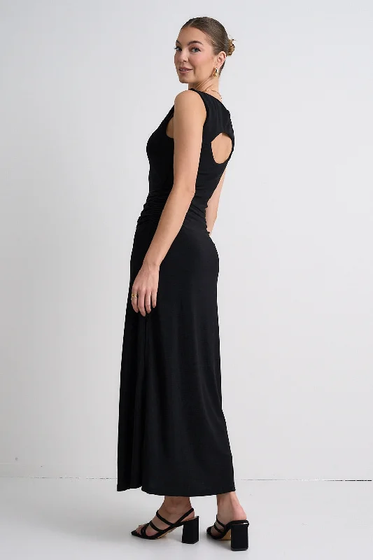 Fast Black Shimmer Stretch Sleeveless Maxi Dress