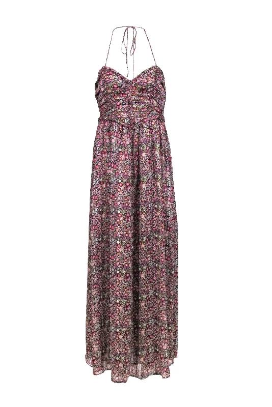 For Love & Lemons - Pink & Black Metallic Floral Print Formal Dress Sz XS