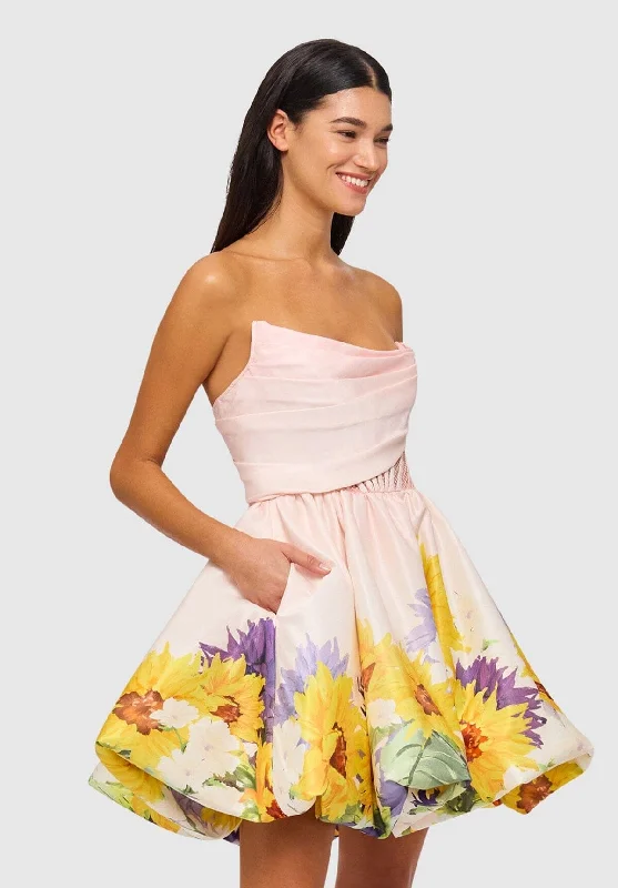 Katy Bustier Mini Dress - Sunflower Print in Pink