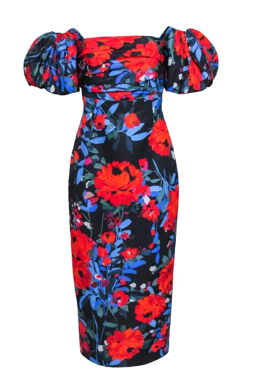 Lela Rose - Black w/ Red, Blue, & Green Floral Formal Dress Sz 6