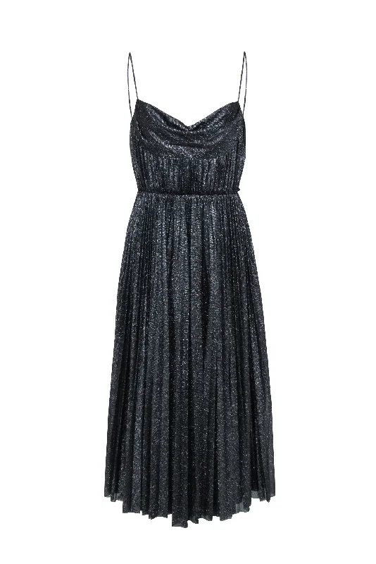 Lela Rose - Black & Silver Metallic Pleated Formal Dress Sz 6