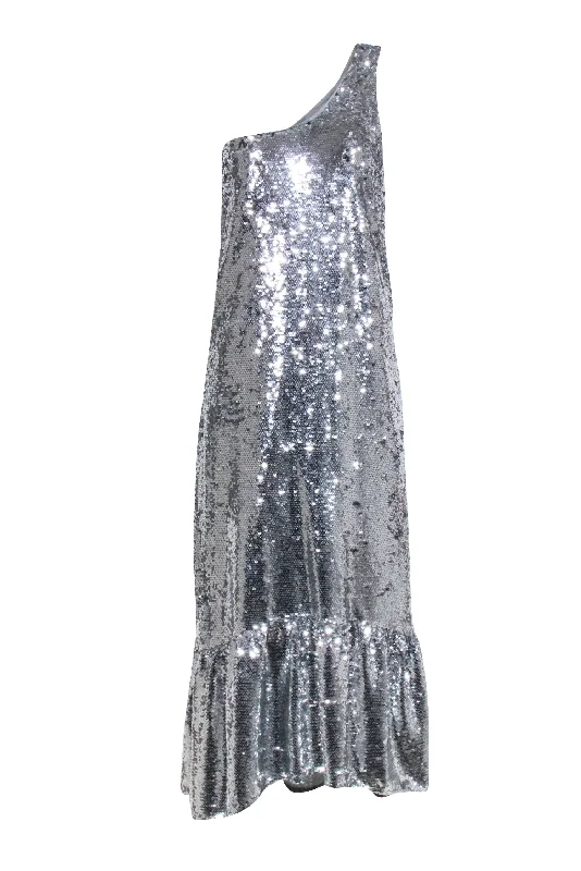 Maeve - Silver Sequin One Shoulder Formal Dress Sz XS