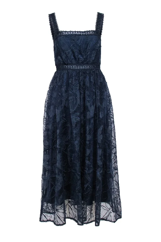 Monique Lhuillier - Navy Lace Sleeveless Formal Dress Sz 4