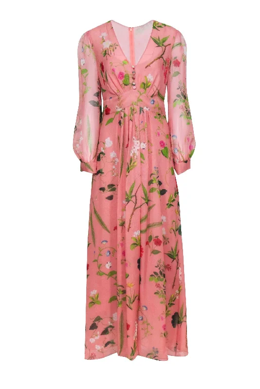 Oscar de la Renta - Pink Floral Silk Formal Dress Sz 10