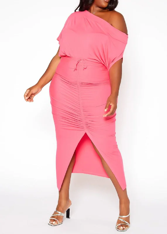 HI Curvy Plus Size Centered Drawstring Hem Maxi Dresses