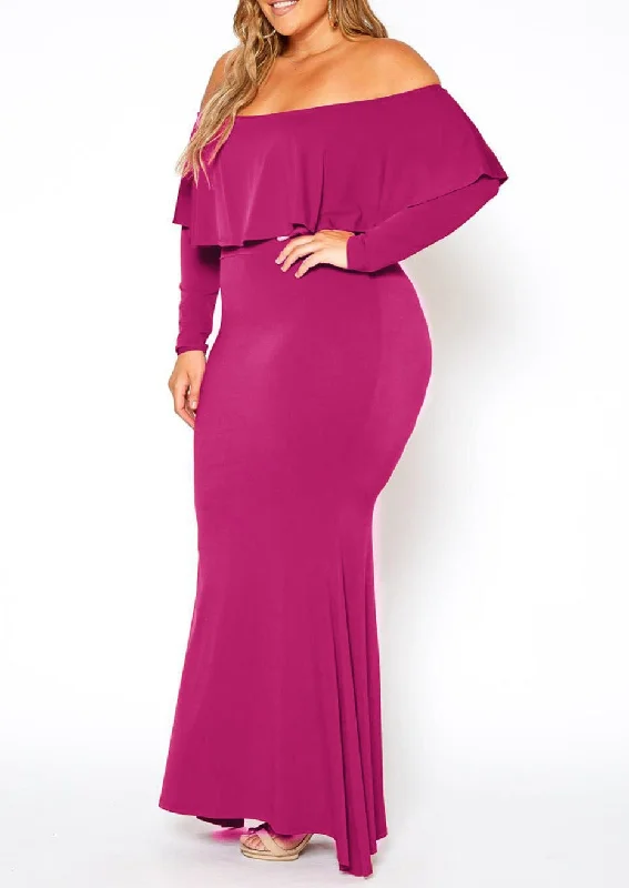 HI Curvy Plus Size Women Elegant Red Carpet Off Shoulder Mermaid Maxi Dress