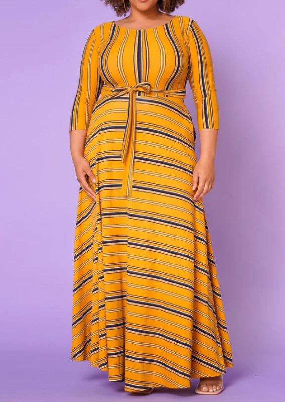 Hi Curvy Plus Size Women Multi Striped Flare Maxi Dress