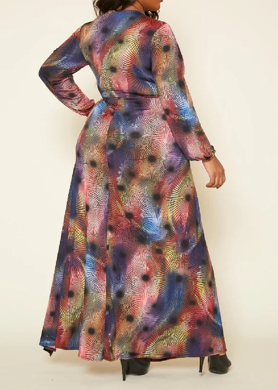 Hi Curvy Plus Size Women Unique Print Overlap Wrap Maxi Dress