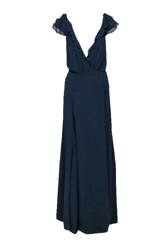 Reformation - Navy Flutter Cap Sleeve Wrap Formal Dress Sz M