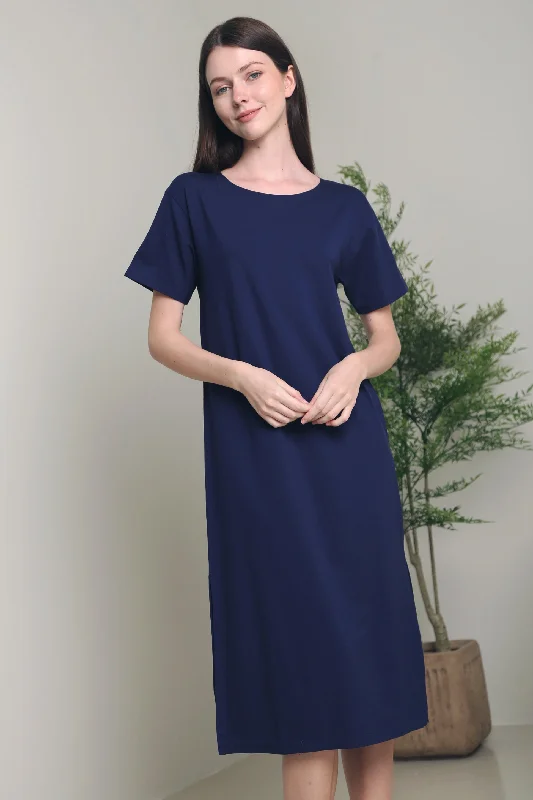 Roneen Slit Maxi Tee Dress Navy