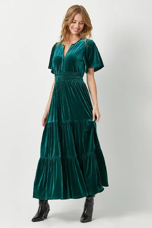 Ruffle Sleeve Velvet Maxi