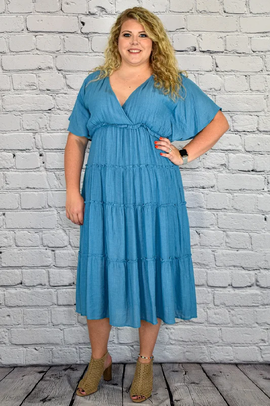 Smocked V-Neck Tiered Maxi Dress in Plus Size by Umgee Clothing