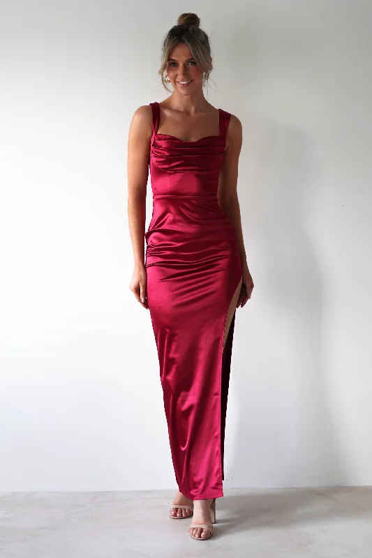 Aideena Bodycon Maxi Dress | Dark Red