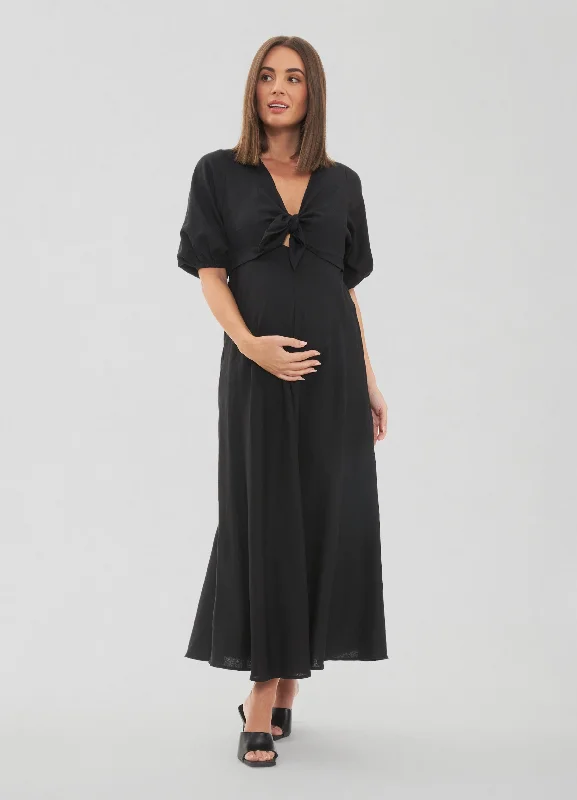 Camille Tie Front Linen Maternity Dress