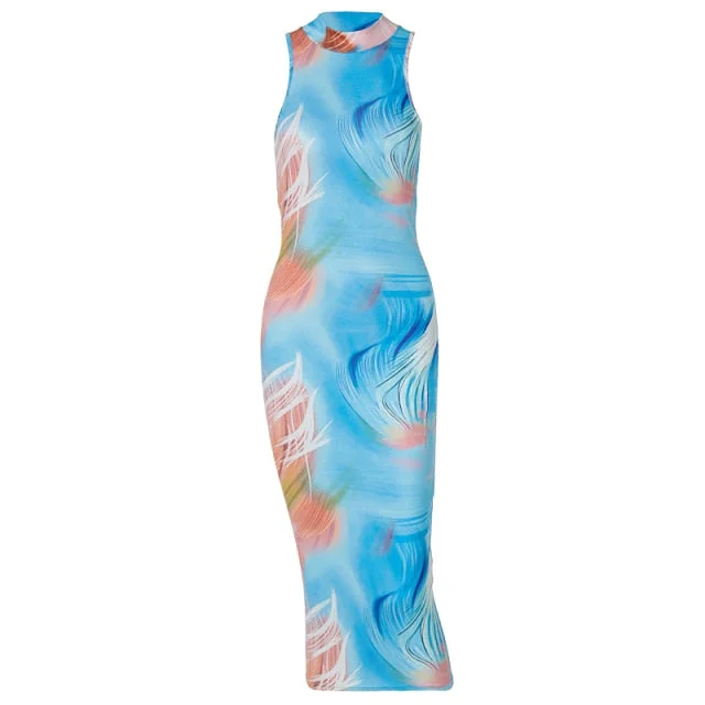 Amy Fashion - Fashion Backless Sleeveless Printed Bodycon Dress