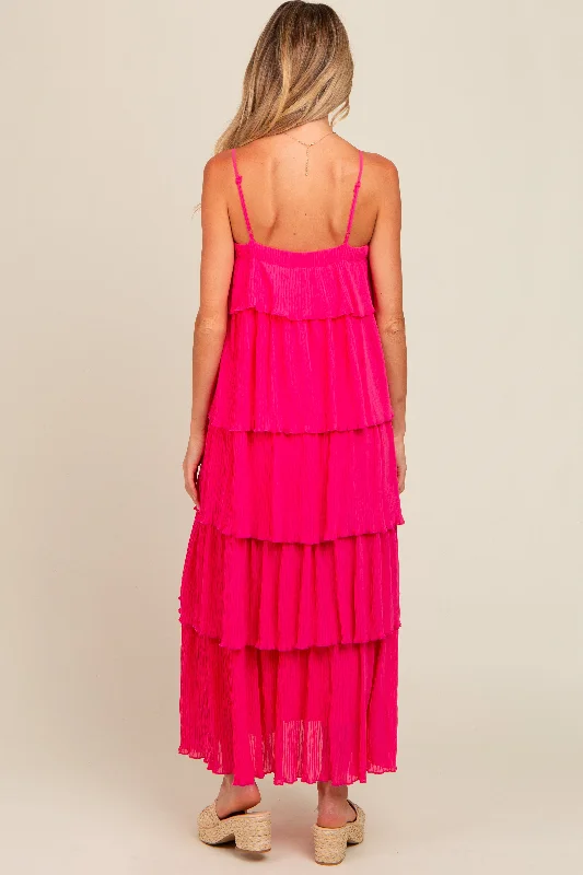 Fuchsia Ruffle Tiered Maternity Maxi Dress