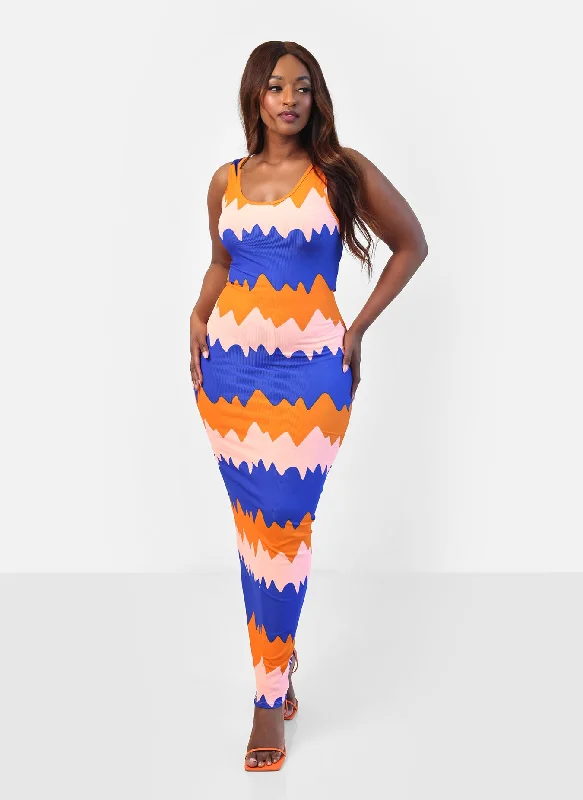 High Advantage Abdtract Stripe Bodycon Maxi Dress