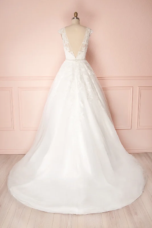 Lizavetta | Off-White Maxi Bridal Dress with Lace