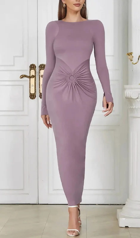 LONG-SLEEVED BACKLESS BODYCON MAXI DRESS