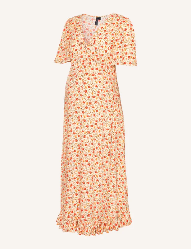 Maternity Cream Wildflower Printed Dalia Midi Dress