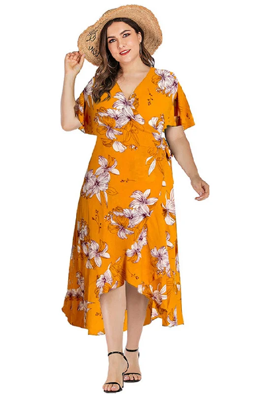 Maternity Floral Plus Size V-neck Wrap Dress