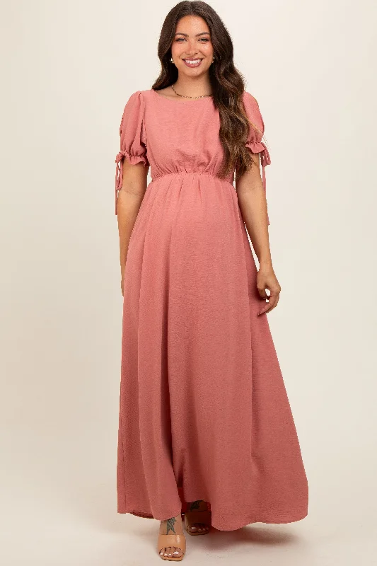 Mauve Open Back Maternity Maxi Dress