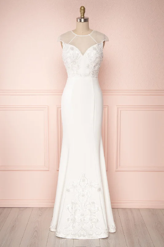 Mikinna | White Mermaid Bridal Dress with Embroidery