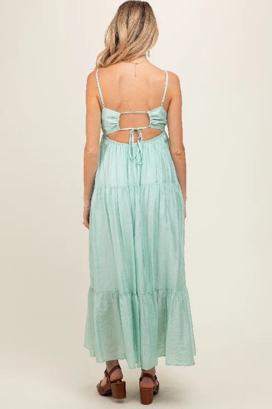 Mint Green Sleeveless Tiered Maternity Maxi Dress