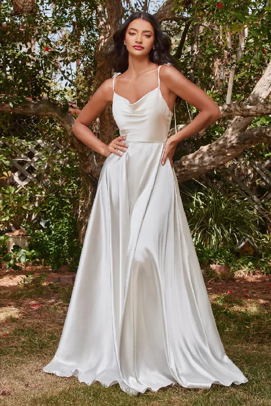 Moira Ivory | Bridal Cowl Neck Satin Gown w/ High Slit