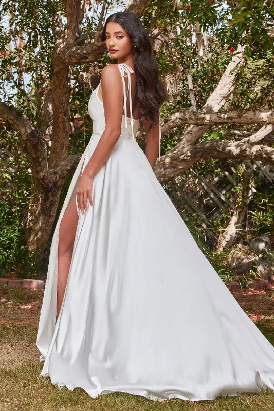 Moira Ivory | Bridal Cowl Neck Satin Gown w/ High Slit