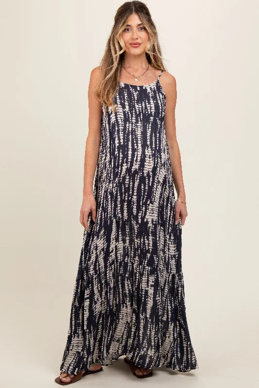 Navy Tie Dye Lightweight Sleeveless Maternity Maxi Dress