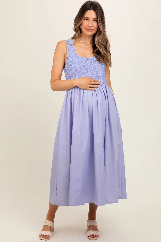 Periwinkle Textured Scoop Neck Sleeveless Maternity Midi Dress