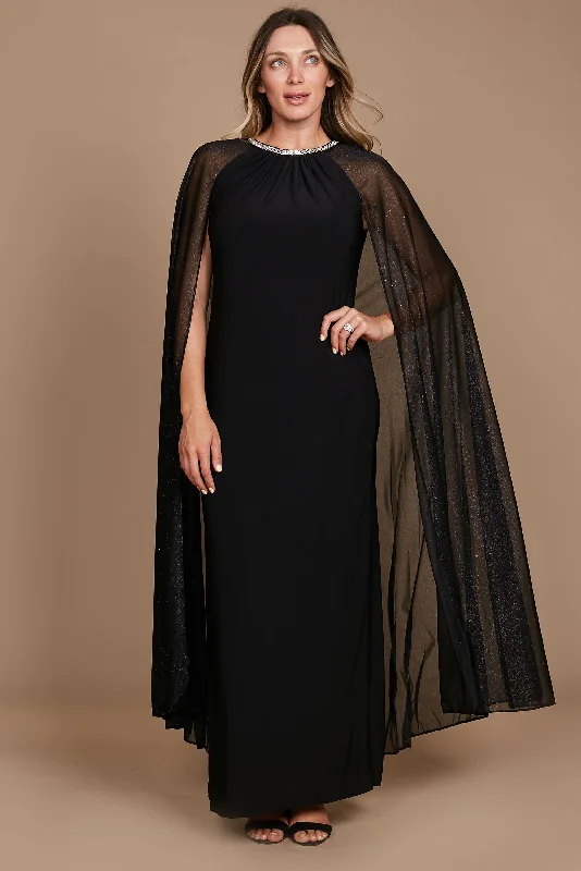 R&M Richards 2487W Plus Size Maternity Long Formal Cape Gown