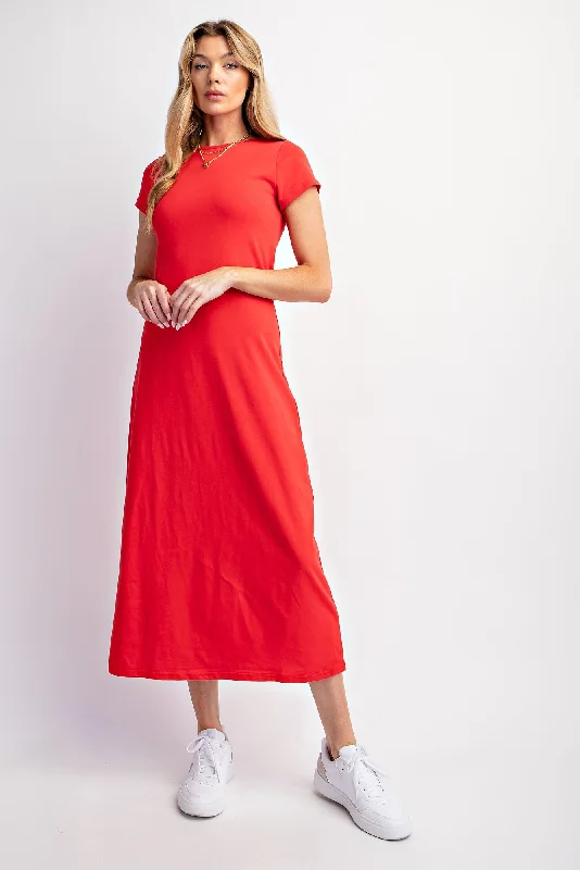 Red Short Sleeve Maternity Midi T-Shirt Dress