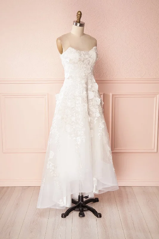 Romaissa | White Floral Appliqués Bridal Bustier Gown