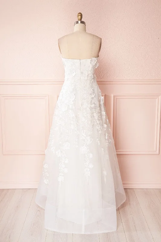 Romaissa | White Floral Appliqués Bridal Bustier Gown